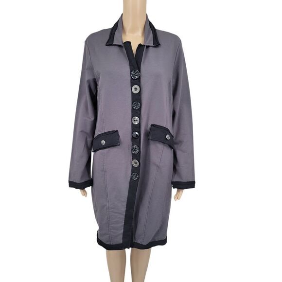 Neon Buddha Longline Gray Black Button-Up Coat Cardigan Artsy Lagenlook Cotton - Picture 1 of 10